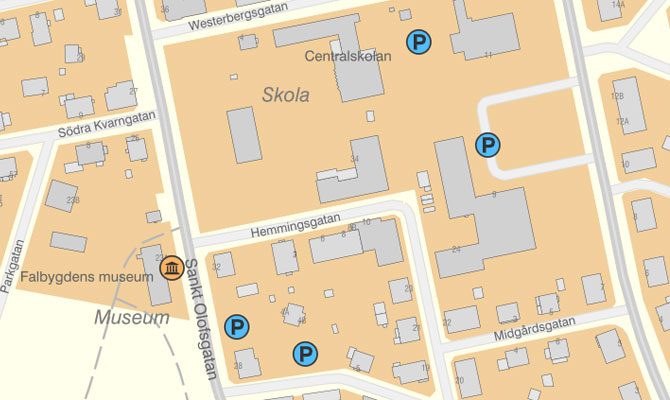 Karta som visar parkeringar nära museet